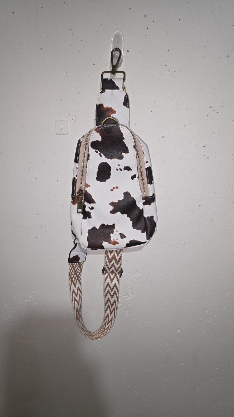 Cow Print Mini Backpack Purse Brown White Western Crossbody Faux Leather